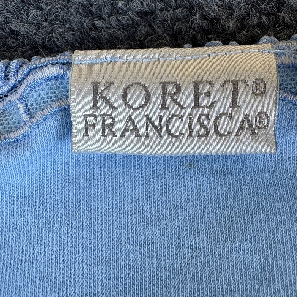 Koret Francisca Blouse Top Womens Large Blue Floral Embroidered Scalloped V Neck - Picture 5 of 9